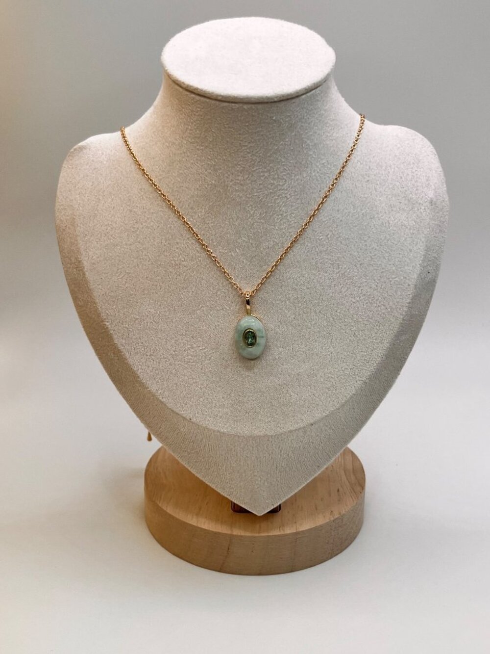 Natural Gemstone Oval Pendant Necklace with Crystal Accent